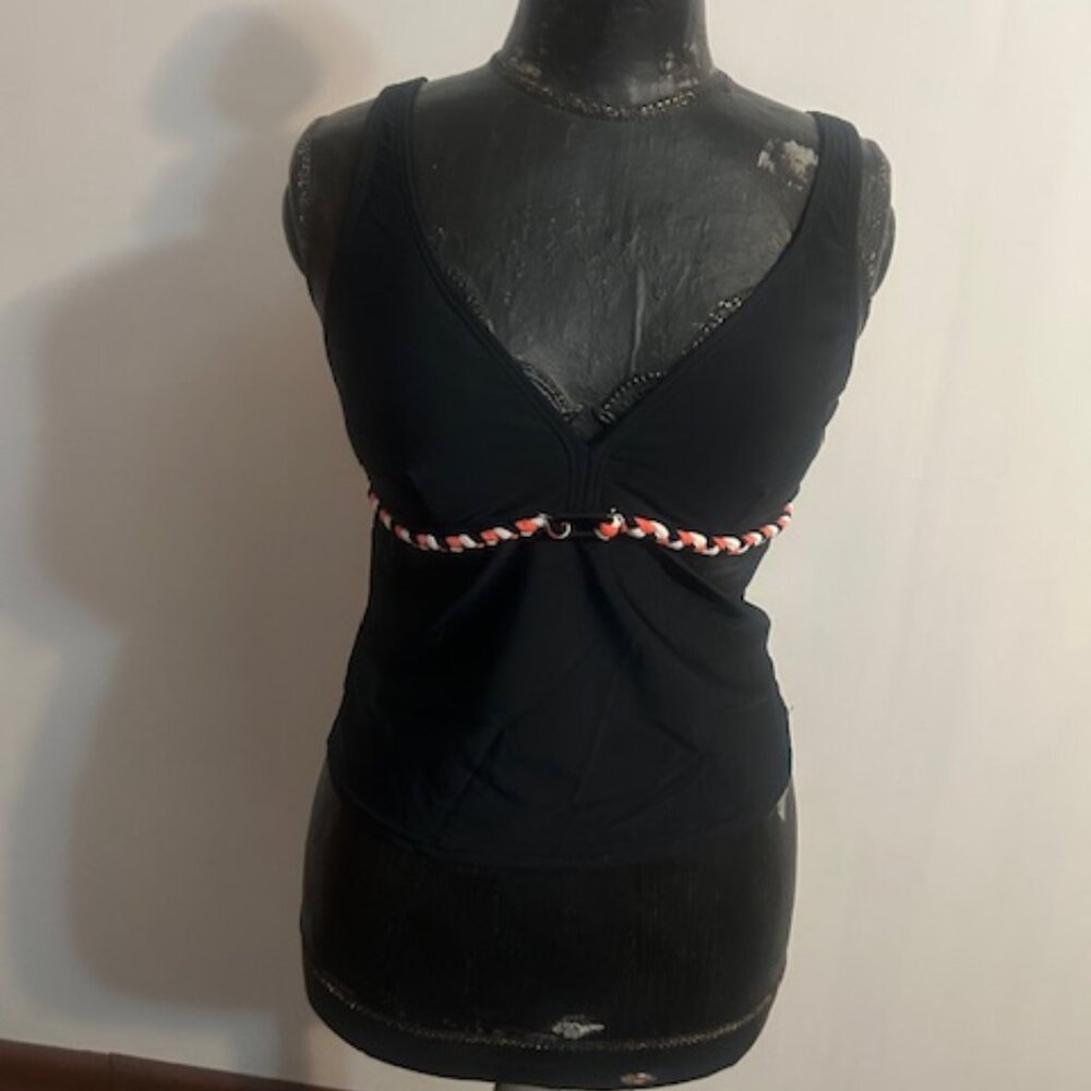 Ocean Dream Black braided Orange/White swim Tankini, size 12